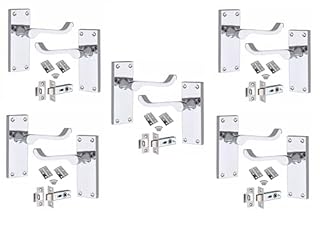 Golden Grace Victorian Scroll Door Handles Latch in Polished Chrome Finish with Hinges & Latches Pack, 5 Sets - 120mm x 40mm Backplate