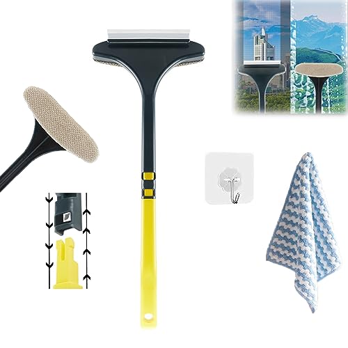 Double-Sided Window Screen Dust Removal, 2 in 1 Screen Window Cleaning Brush, Screen Window Brush Household Window Cleaning, Long Handle Free of Removable Washable (Yellow Handle)