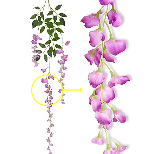 12 Pcs Artificial Wisteria Fake Hanging Flower Garlands Fake Flower Vines For Wedding Party Garden Outdoor Greenery Office Wall Decoration (Purple) #TOP23