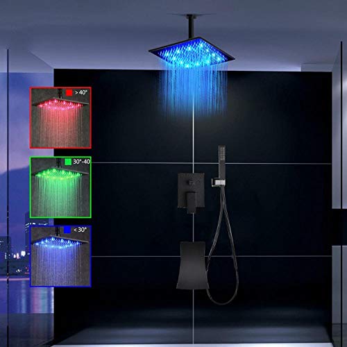 Douche cachée LED noire en laiton massif au fini mat premium