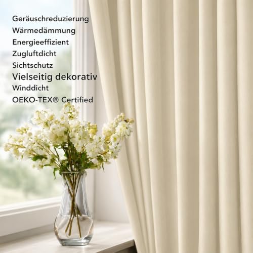Deconovo Abdunklungsvorhang Blickdichte Vorhänge Thermogardine Cremeweiß – Ansicht 9