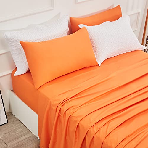 Best Season 400 Thread Count Cotton Queen Size Sheet Set (Orange Color) 4 Piece - 100% Long Staple Cotton Sheets Set, Soft Cotton Bed Sheets Sets With Deep Pocket Fit Upto 16 Inch #TOP2