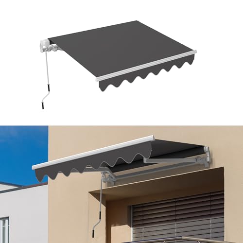 Toldo Manual Retráctil 2.5x2M, Toldo de Pared para Exterior Terraza Balcón con Manivela de Metal Impermeable, Enrollable Articulado Anti-UV 50+, Manivela Marco, Techo Exterior Lluvia, Gris Oscuro