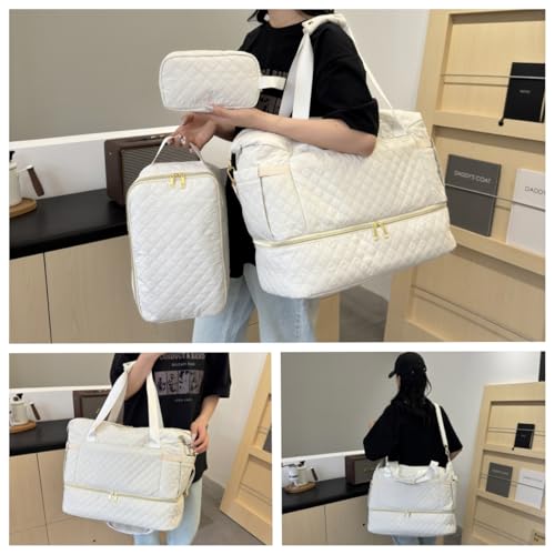 Weekender Overnight Bag, Large Travel Duffle Bags with Shoe Compartment & Wet Pocket & Insulated Cooler Pocket, Carry On Tote Bag Gym Duffel Bag with Toiletry Bags for Hospital 3 Pcs Set (Black) 6