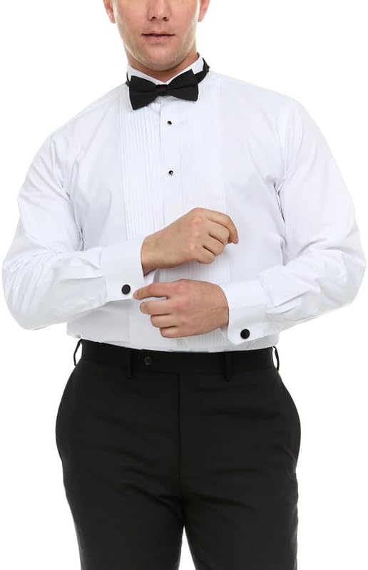 Adam Baker Men's Slim Fit Convertible Cuff Cotton-Blend Laydown & Wingtip Collar Tuxedo Shirt - Cufflinks & Bow Tie Included - Image 2