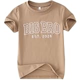 AG AGUU Big Brother Shirts Toddler Baby Boy Embroidery Big Bro Est. 2026 T-Shirt Summer Short Sleeve Tees Announcement Tops(Khaki,5-6T)
