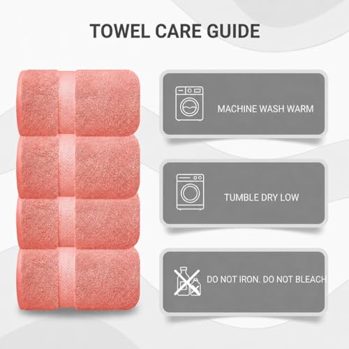 Image of Sulfar 100% Combed Cotton, Quick Drying Highly Absorbent Thick Bathroom Towels, Luxury Bath Towel Set (Pack of 4, 70 X 140 cm) - 600 GSM (Coral Pink)