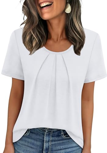 Image of WIHOLL Women T Shirts Pleated Short Sleeve Tops Business Casual Dressy Blouses