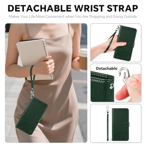 TUCCH Detachable Case Wallet for iPhone 17 Pro Max (6.9") 2025, Removable Wrist Strap, Wireless Charging, 4 Card Slots RFID Blocking, 2-in-1 Magnetic, PU Leather, Shockproof Folio Cover, Evergreen by TUCCH - Image 7