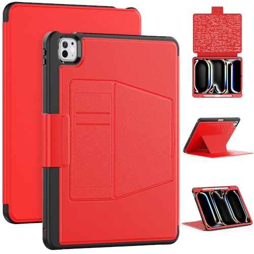 BLOSOMEET Magnetic Stand Case for iPad Pro 13" (M5/M4) 2025/2024, Kitchen-Ready Magnetic Cover, Stain-Resistant Surface, Perfect for Cooking & Recipe Viewing, Auto Sleep/Wake, Pen & Card Holder, Red