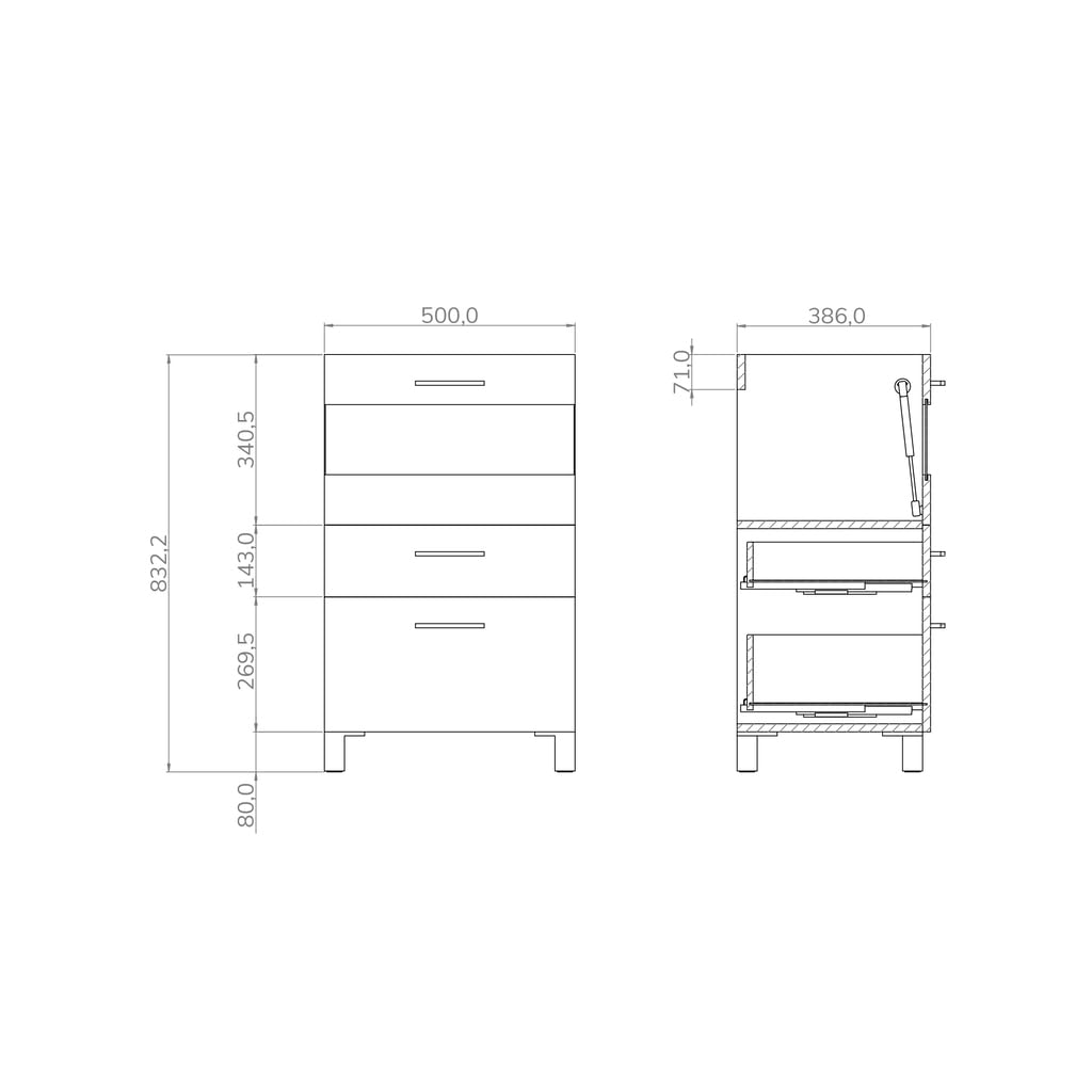 Baikal Mueble de Baño Win. Mueble MONTADO. 2 Cajones + Puerta Abatible con Vitrina. Patas Negras. Armario de Baño. Lavabo Ceramico. Altura 75cm. Fondo 39cm. Ancho 50cm Blanco