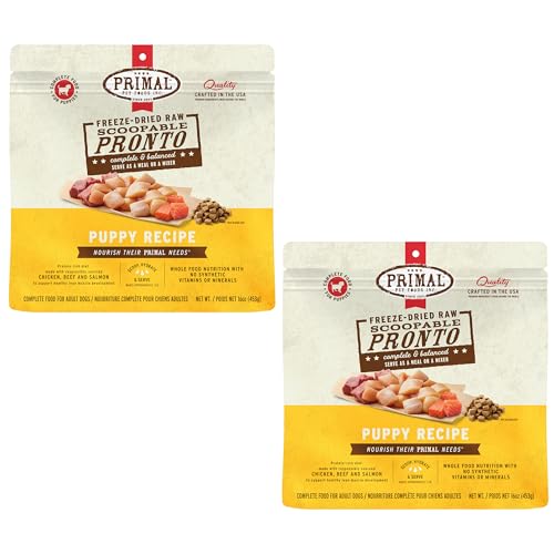 Primal Freeze Dried Puppy Dog Food, Pronto Mini Nuggets; Scoop & Serve, Complete & Balanced Meal; Also Use As Topper or Treat; Premium, Healthy, Grain Free, High Protein Raw Dog Food 16 oz (Pack of 2)