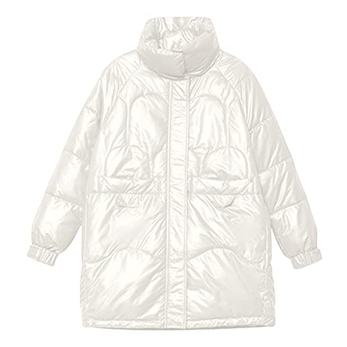Women's Winter Coat Cotton Jacket Long Winter Casual Fashion Bright Leather Stand Up Collar With Thick (White, Xl) #TOP4