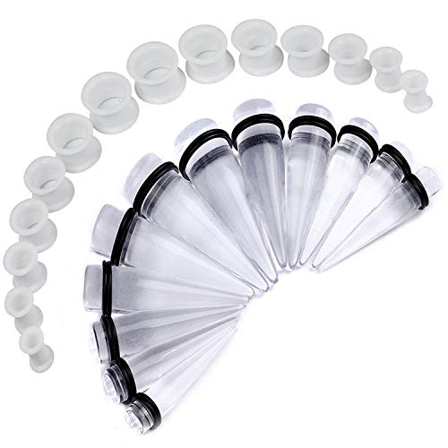 Bodyj4You 28Pc Big Gauges Kit Ear Lobe Stretching Set | Single Flare Tunnel Plugs Expander Tapers | 00G-22Mm Clear Acrylic Silicone Body Jewelry #TOP10