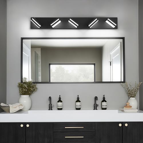 Image of Modern LED Small Black Acrylic Bathroom Lights Fixtures 5-Light