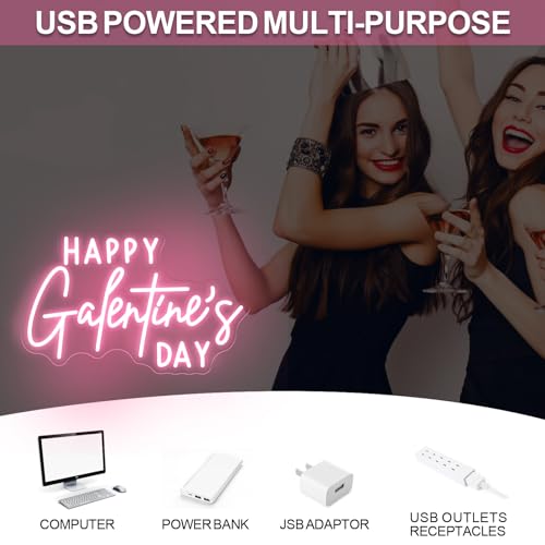 Image of Happy Galentine's Day Neon Sign, Custom Girls Valentine's Day LED Light Friends Girls Party, Galentine's Party Decor Gift For Friends, 16.5 inchx10.2 inch