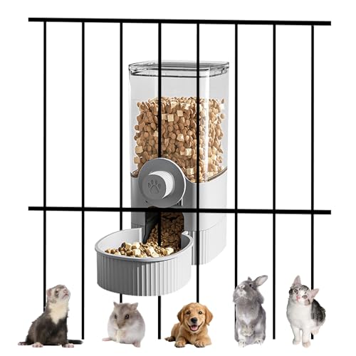 Auto Gravity Food Dispenser for Cage Hanging, 41OZ Capacity Hanging Automatic Pet Cage Feeder, Food Bowl for Cats Dogs Rabbit Ferret Chinchilla Bird Hedgehog Guinea Pig (Grey)