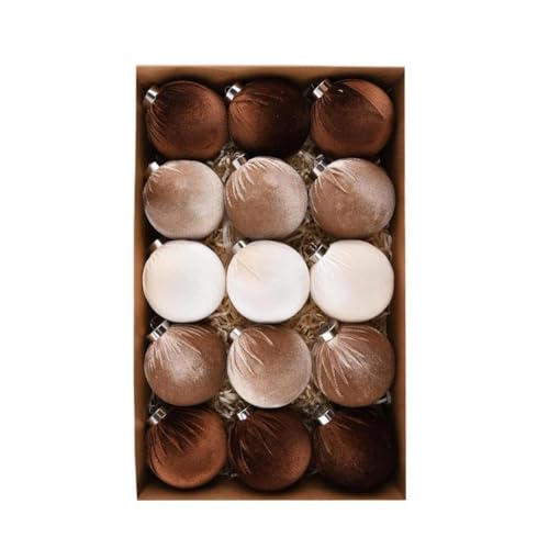 Adornos de terciopelo marrón para árbol de Navidad, 15 bolas de Navidad inastillables para árboles de Navidad, bombillas de decoración de Navidad, multicolor