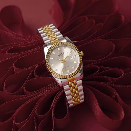 Image of Ajanta Quartz Avenza Women Analog Watch| Stainless Steel Bracelet Strap | Day & Date Display | Water Resistant | Formal & Casual Wrist Watch for Women