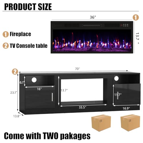 VITESSE 70”Fireplace TV Stand,Modern Entertainment Center Heating Fireplace - Image 2