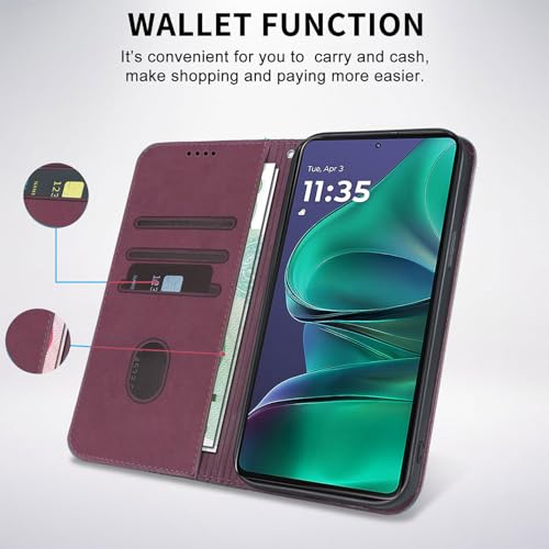 Image of Wallet Case for Motorola Moto G 5G 2025 6.6 inch - PU Leather Flip Cover with Card Holder Slots, Strong Magnetic Folio Kickstand Phone Case, Wine Red