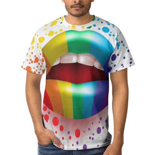 T-shirt col rond homme Lèvres Arc-en-Ciel en coton léger