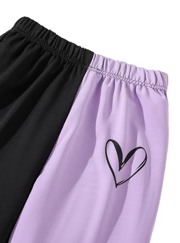 Image of Girls' Summer 3 Pieces Outfits Graphic Crop Top and Camisole with Sweatpants Set Purple 7-8Y