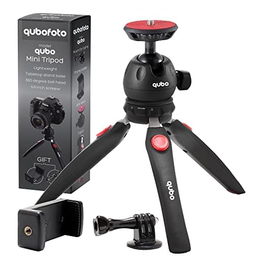 qubo Mini Tripod Camera Holder - Premium Tabletop Small Phone Tripod Mount for GoPro iPhone / Cell Phones Webcam Projector Compact DSLR - Hand Desktop Camera Tripod Stand Table