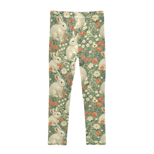 Flower Rabbit Red C Girls Leggings Athletic Pants Tights Stretch Bottom2