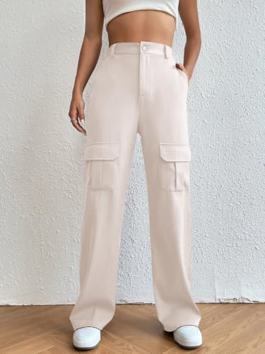 Image of Leriya Fashion High Waist Poly Lycra Trousers for Women - Flared Parachute Pants with Side Pockets | Casual Travel Cargo Pantseriya Fashion High Waist Cotton Trousers for Women