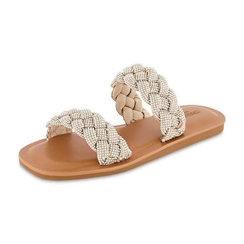 CUSHIONAIRE Women's Shine rhinestone braided slide sandal +Memory Foam, Wide Widths Available