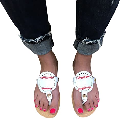 Womens Sandals, Baseball Flip-Flop Sandals Womens, Vintage Print Sandals Flat Pinch Toe Comfortable Sandals Summer Dressy Casual Sandals