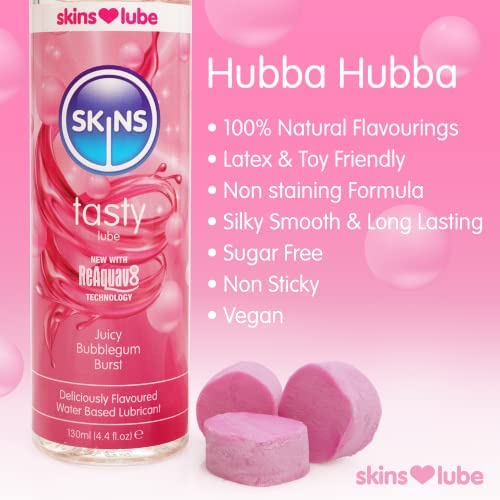 Skins Edible Lube - Bubblegum Flavored Lube For Oral Water Based Lube - Gorgeous Tasting Edible Lube For Oral Pleasure & Intercourse #TOP3