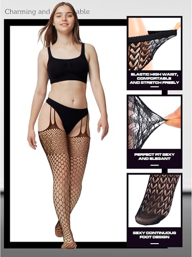 Jadive 6 Pairs Women Plus Size Fishnet Thigh High Stockings Suspender Garter Belt Lingerie Pantyhose Tights for women3