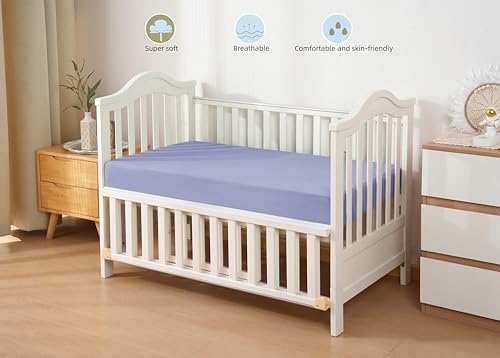 Image of HBHLFZ Crib Sheets for Boys, Girls, 28x52 Inch Fitted Crib Sheet - 8 Inch Deep Pocketed Fixed Sheet - Soft and Comfortable Microfibre - Fits Standard cot and Toddler mattresses, Light Purple