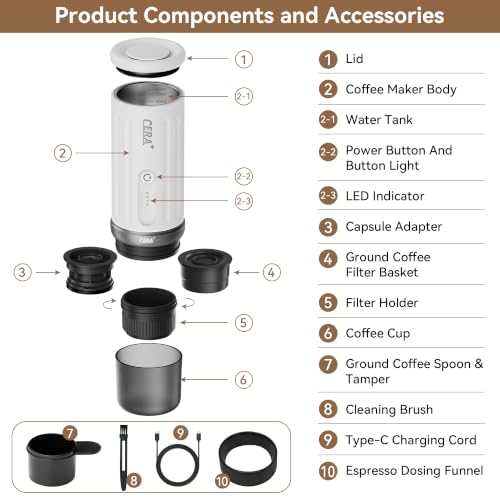 Image of CERA+ PCM03S Portable Espresso Machine, 13500mAh Self-Heating Coffee Maker