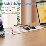 Wysuwane 8-krotne gniazdko z 2 x USB-C, 4000 W/16 A, kabel 2 m (1,5 mm²) – białe gniazdko do zabudowy na blacie stołu, do biura/miejsca pracy, porty ładowania USB i wielokrotne gniazdko