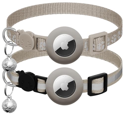2er Pack kompatibel mit Airtag Katzenhalsband mit Glocke,Reflektierend GPS Tracker Katze kompatibel mit Apple Airtag Hülle,Personalisiert kompatibel...