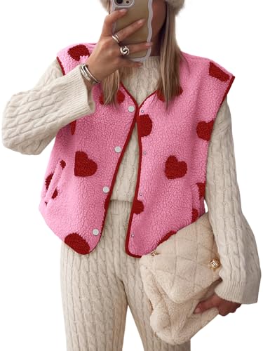 Womens Vests Outerwear Sherpa Fleece Jacket Fall Winter Heart Jacker Vest with Pocket S-2XL3