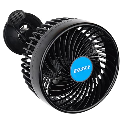 EXCOUP Ventilateur électrique de voiture 12 V avec prise allume-cigare, ventilateur d'air de refroidissement puissant de 11,4 cm avec ventouse puissante, rotatif à 360 °, ventilateur silencieux pour