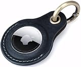 Genuine Leather AirTag Holder Keychain Compatible with Apple AirTag Keyring, Anti Lost Secure Key Ring Case for Keys Pet Collar Luggage Bag Travel, Scratch Resistant Protective Air Tag Key Chain, Blue