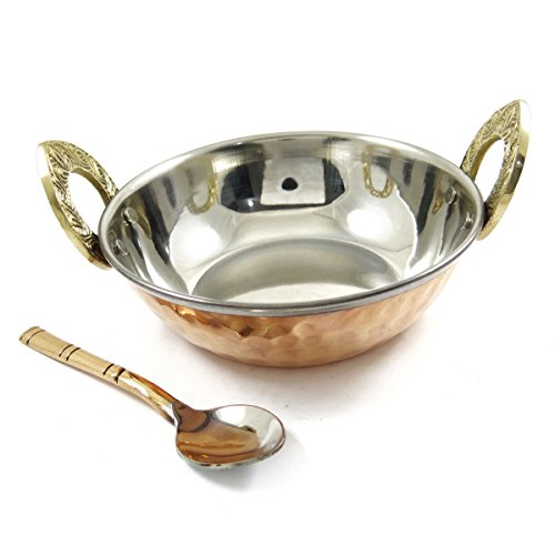 IBA Indianbeautifulart Speziell entworfenes authentisches Karahi-Serviergeschirr aus Kupferstahl im traditionellen indischen Stil mit Loffel Ideales Geschirr Cover
