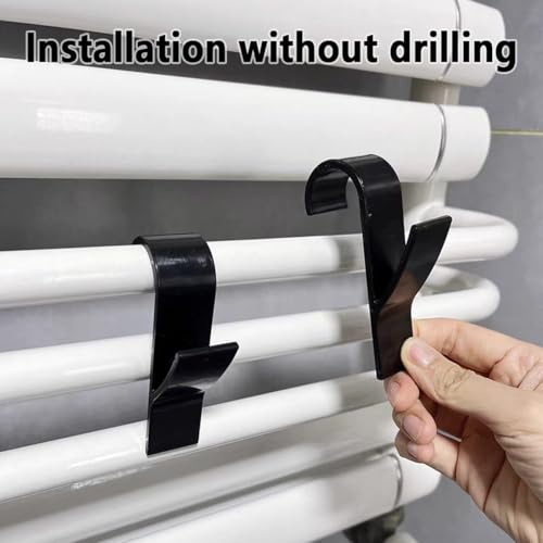 XXLKVSK 8 Pcs Round Radiator Hooks Plastic Towel Radiator Brackets Hooks Radiator Hanger Removable Over Radiator Towel Rail Hooks for All Standard Radiators (Black) - Image 5