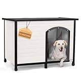 Petsfit 45.3' Large Dog House, Folding Dog House Outdoor, Unfold to Use, No Tools Required Assembly, Weatherproof Outside Dog House with Door Flap (Large, White)