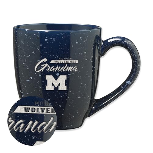 Rico Industries NCAA Michigan Wolverines Grandma 16 oz Team Color Laser Engraved Speckled Ceramic Coffee Mug
