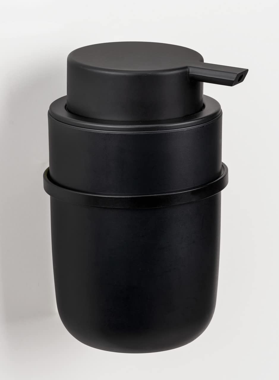 WENKO Turbo-Loc Dozownik mydła Carpino, z wysokiej jakości tworzywa sztucznego, do mocowania bez wiercenia na gładkich powierzchniach, do 250 ml mydła w płynie, uchwyt ścienny z metalu, czarny