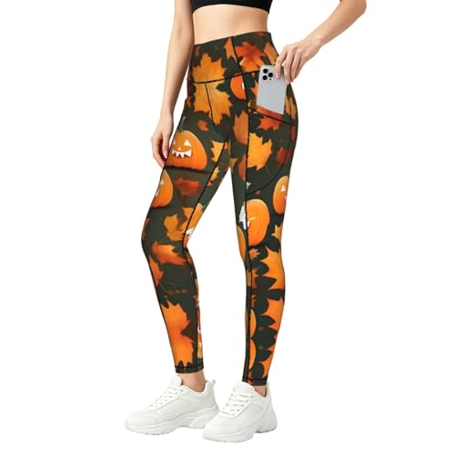 Leggings de calabaza festivos con bolsillos, el regalo ideal de Acción de Gracias para mujer