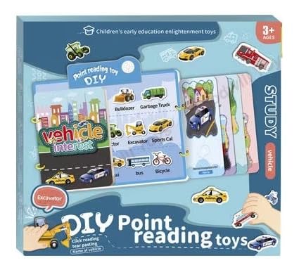 Goyal's Montessori Vehicle Theme DIY Point Reading Book | Educational Activity Puzzle, Matching Game & Learning Toy for Kids with Erasable Whiteboard on Back