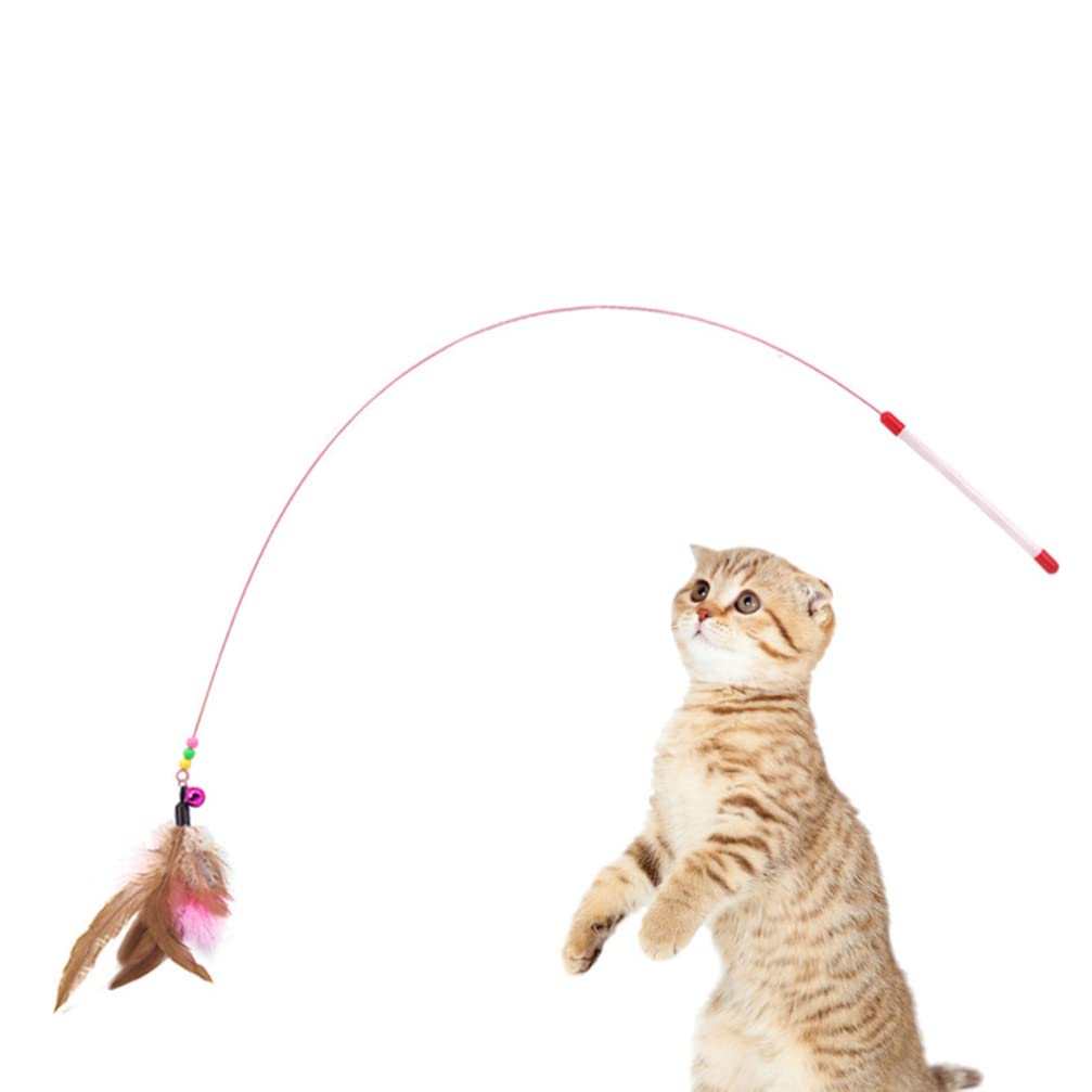 Cat Feather Toy Fishing Pole Toys, Interactive Cat Toys Wand, Bundle of 2 Pack Pet Cat Kitten Chaser Teaser Wire Wand with Bell Beads for Cat Exercise Play Fun