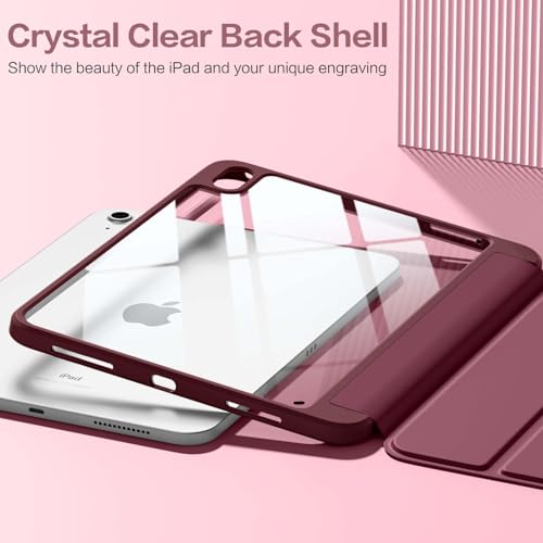 Image of Wenlaty Compatible with iPad (A16) 11th Generation Case 11 Inch 2025, for iPad 10th Generation Case 10.9 Inch 2022 with Pencil Holder, Trifold Stand Protective Clear Back, Auto Wake /Sleep, Wine Red